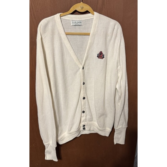 Izod Other - Vintage Mens IZOD Button Cardigan Off White Cream w/Crest Sz XL USA MADE GTbD
